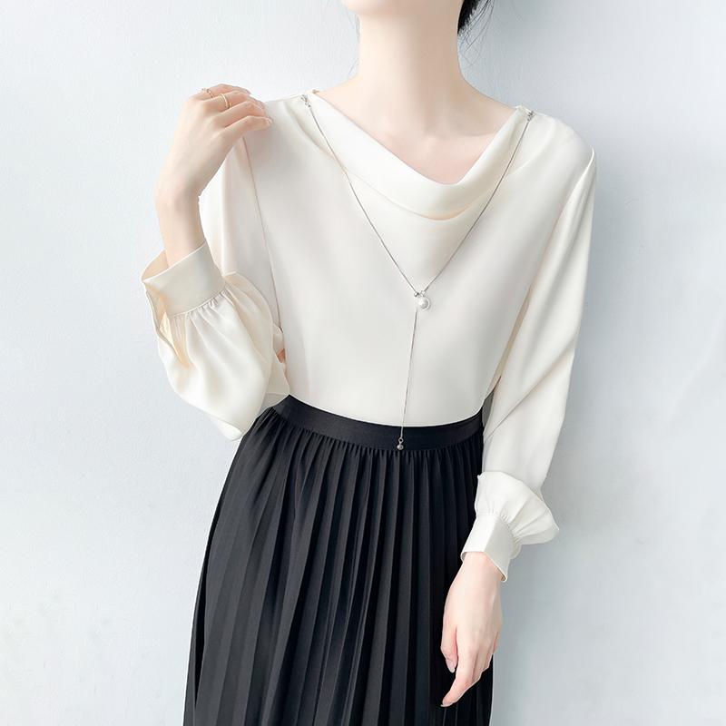 ブラウス サテン 通勤 シャツ トップス レディース 秋冬 長袖 オフィス ビジネス フォーマル ファッション シャツ シンプル 上品