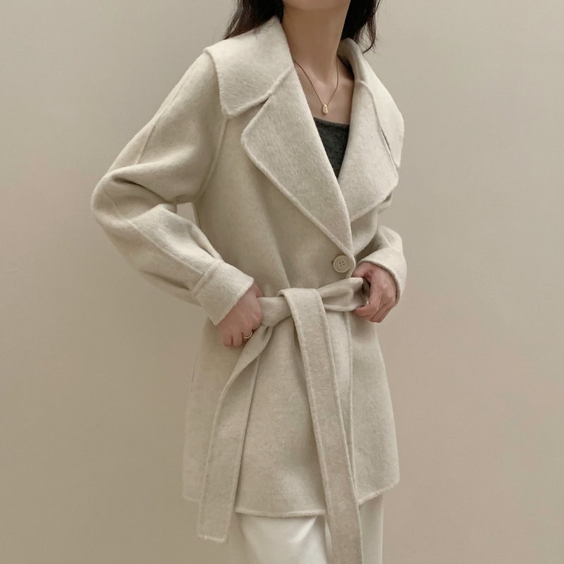 10天糸中型両面カシミヤコート女2023秋冬新韓国版海軍襟毛はコートが小さい