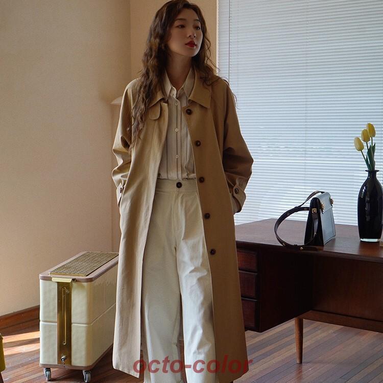 アウター コート ブルゾン ジャケット ロングコート トレンチコート ロング ロング丈 長袖 襟付き ストレート ワイド 前開き かわいい 大人可愛い きれいめ