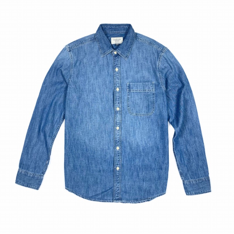メンズ スタンダードフィット 長袖 デニムシャツ ミディアムウォッシュ