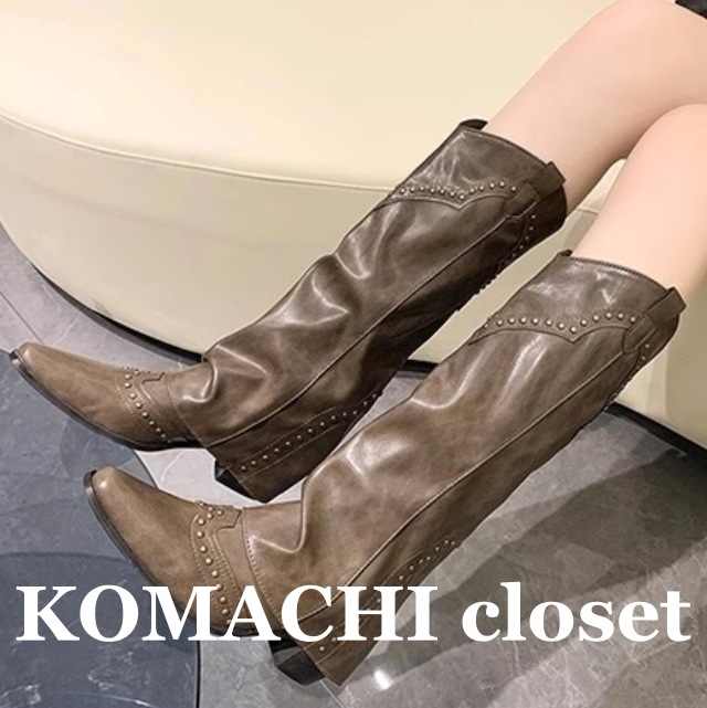 ビスウエスタンブーツ 黒 ブラック 茶 ブラウン カーキ 韓国 オルチャン レディース ロングブーツ ウエスタンブール 秋 冬 楽ちん 可愛い 大人可愛い かわいい お洒落 おしゃれ カジュアル