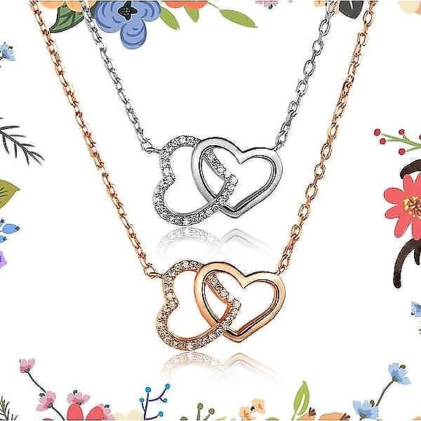 ネックレス レディース ダブルハート ダイヤ オープンハート ホワイト ゴールド プラチナ仕上げ シ