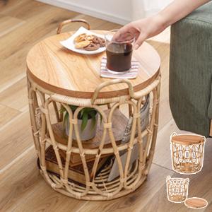 バスケットテーブル サイドテーブル 高さ42cm 円形 収納 おしゃれ 軽量 ラタン 天然木 完成品 東谷 GUY-821NA 新生活 引っ越し 新居　インテリア 北欧 モダン ナチュラル 収納 テ