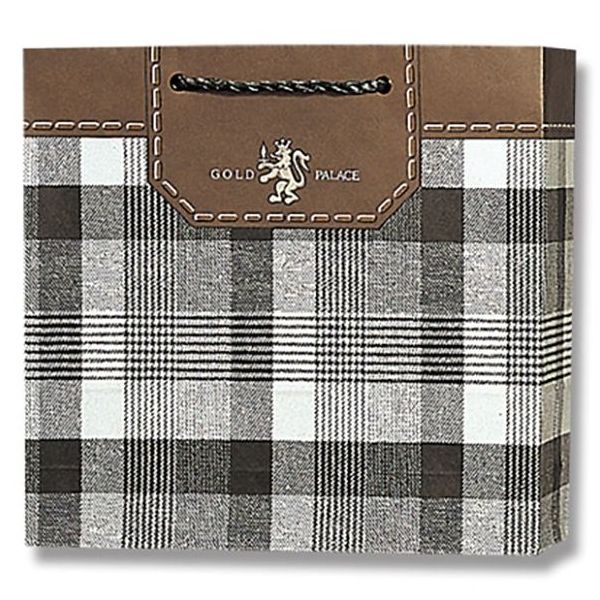 シモジマ HEIKO 手提げ紙袋 デラックスチャームバッグ サニーミドル判（SM） ゴールドチェック 10枚 幅330xマチ100x高320mm 005422754