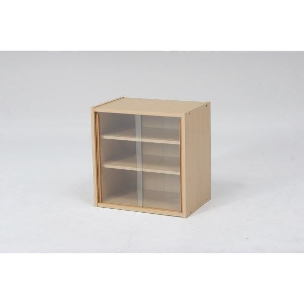 北欧風 ミニ食器棚/キッチン収納 [幅43cm] メープル ガラス製引き戸付き