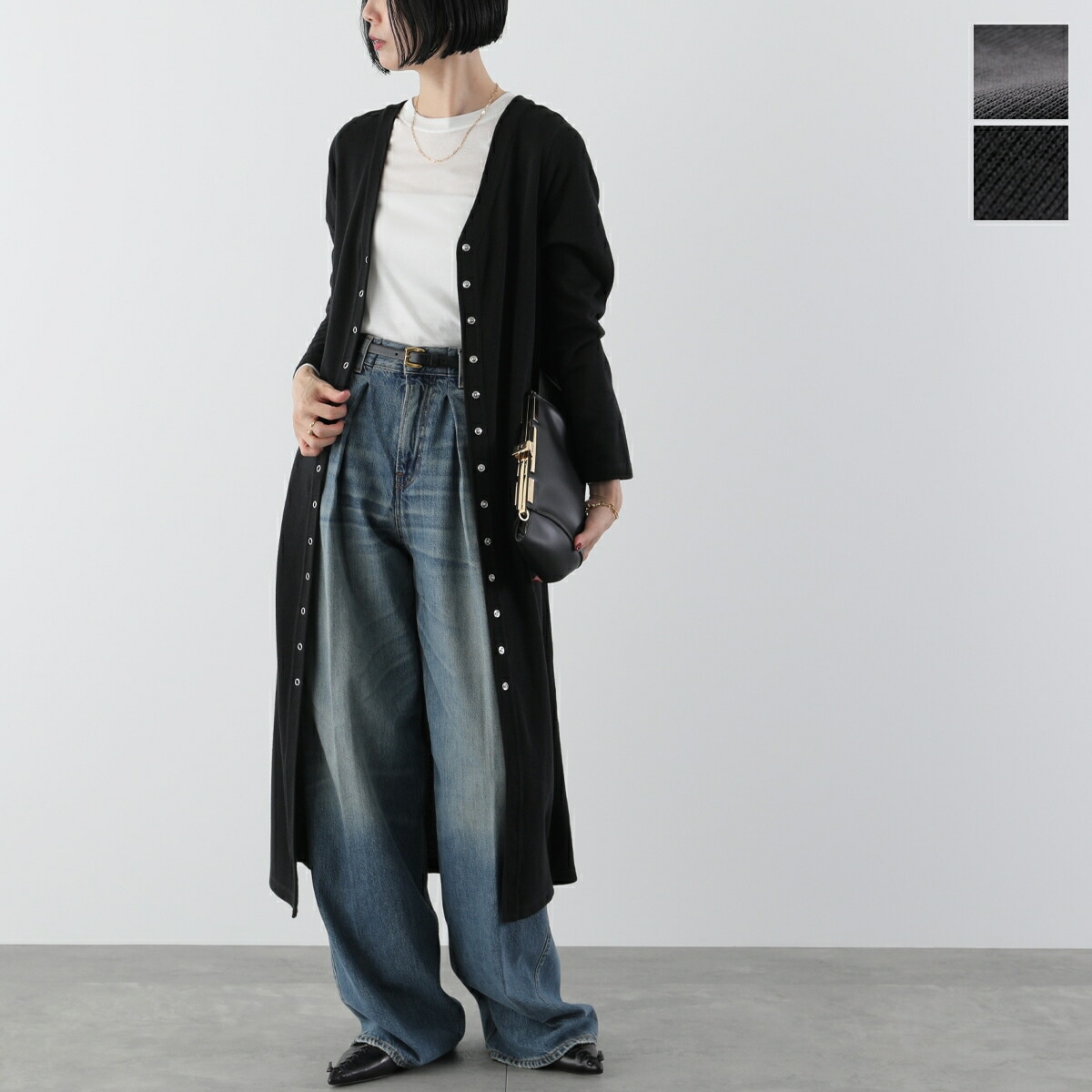 cafune カフネ 2way ロングカーディガン 435107 レディース リブ サーマル ワンピース 長袖 クルーネック Vネック カラー2色