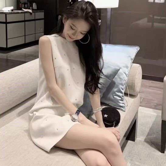 ワンピース プルオーバー ノースリーブワンピース ミニ丈 ノースリーブ ラウンドネック 襟なし Aライン ハイウエスト かわいい 大人可愛い カジュアル 大人 上品 おしゃれ お洒落 大人女子