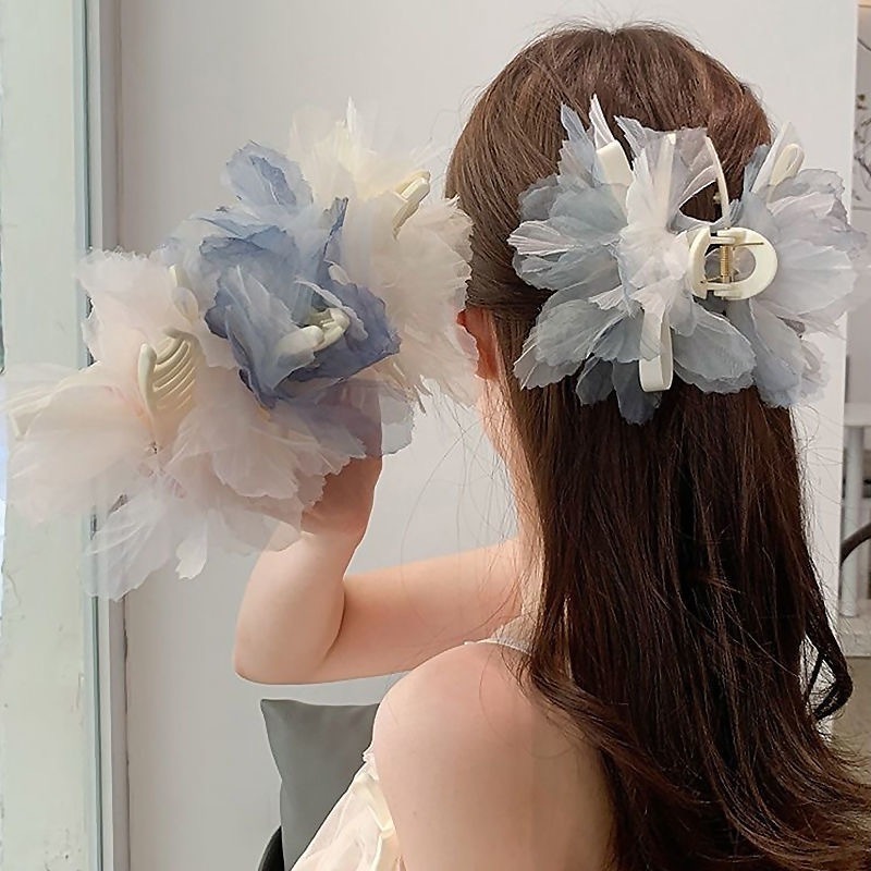 スーパーフェアリー気質バックヘッドグラバー女性夏の女の子ハート花びら大きなサメクリップトップクリップスーパーフラッシュラインストーンヘアピン