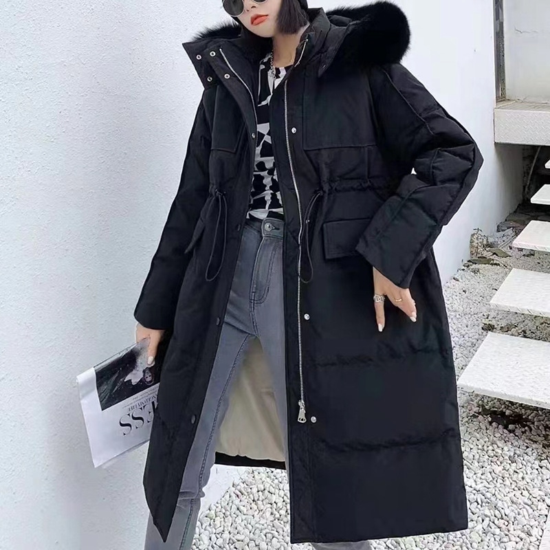 大きな毛皮の襟のダウンジャケット女性の冬の新しい韓国ファッションハイエンド厚く緩い作業着ホワイトダックダウンジャケット