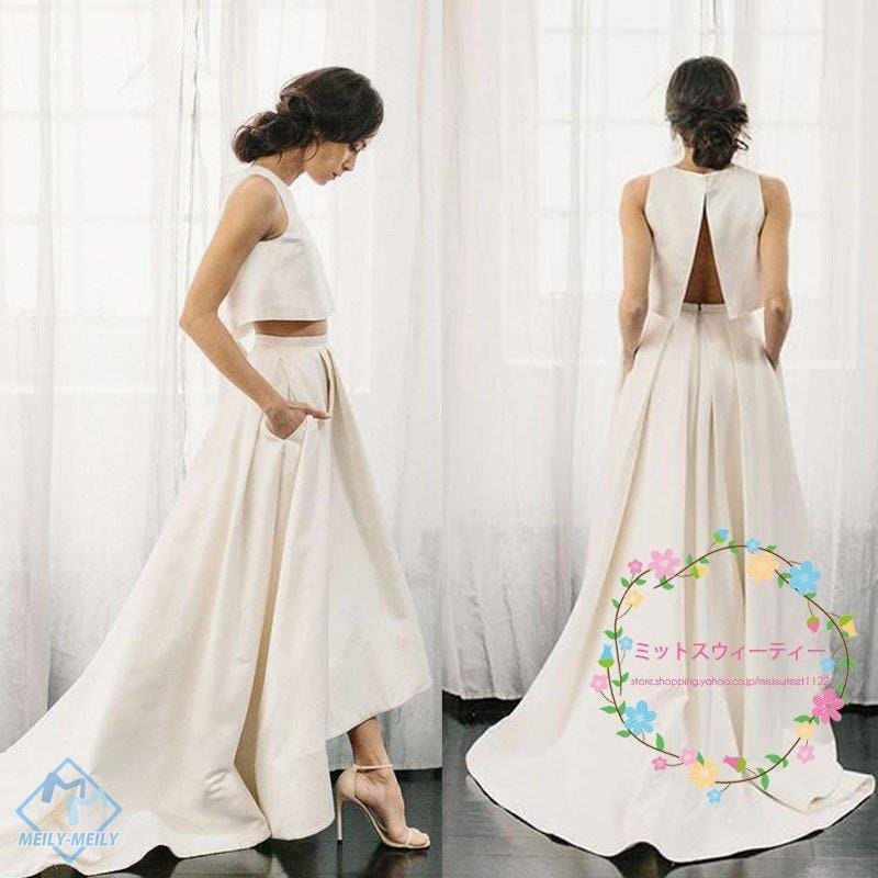 ウェディングドレス セパレート パーティードレス Aライン トレーンドレス 背中空き 韓国風 前撮り