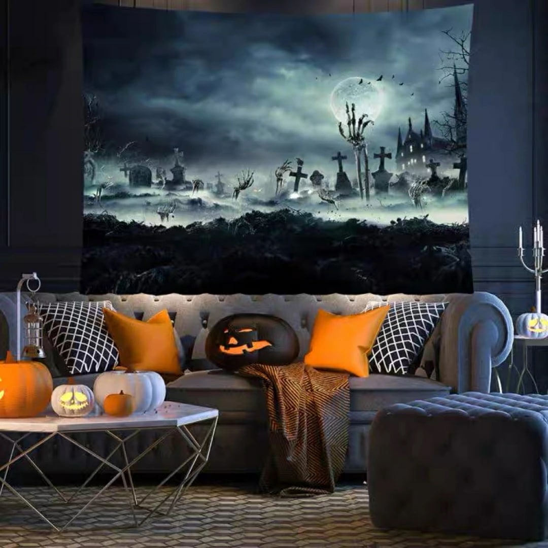 A060377タペストリー ハロウィン カボチャ布ポスター 壁面装飾 壁掛け飾り 窓 背景布