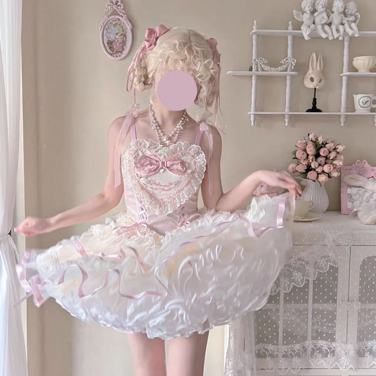 コスプレドレスロリータスカートワンピースシルクサテンバレエリロタラブドッグショートjskサスペンダースカートバレエロリータプリンセススカートバースデースカート女性用