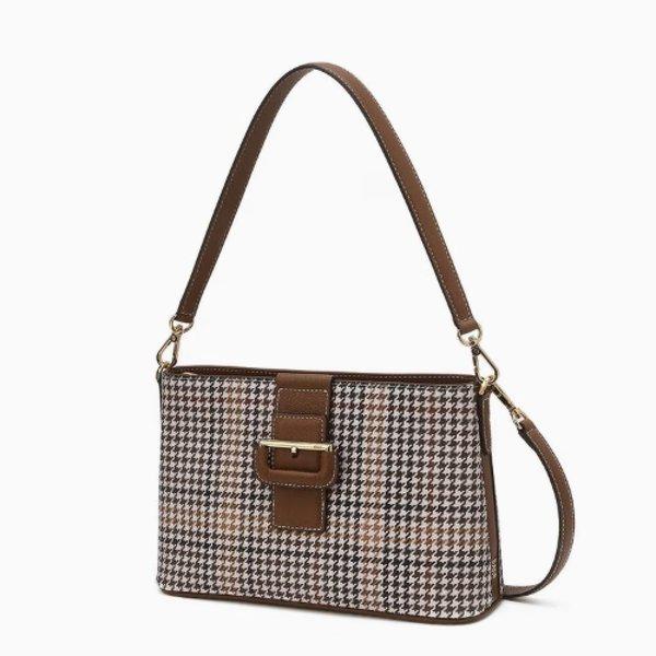 AK盆唐店 ブラウンパターン レザーショルダーバッグ DCBA5F613W2