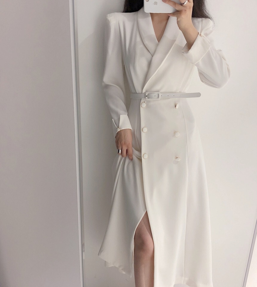 薄手のトレンチコート アウター コート トレンチコート 膝下 袖あり 長袖 Vネック 襟付き スリム 細身 Aライン ベルト ウエストマーク スリット 前開き 薄手 大人可愛い きれいめ シンプル