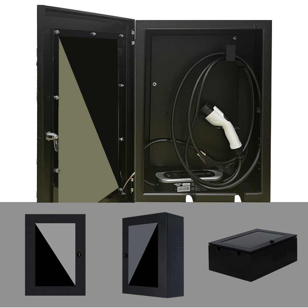 電気自動車充電ケーブル収納ボックス 50*60*25cm 電気自動車充電ケーブルオーガナイザーケース 電気自動車充電ステーションボックス 電気自動車充電器ホルダー 高級鋼板 （有機ガラス面板）