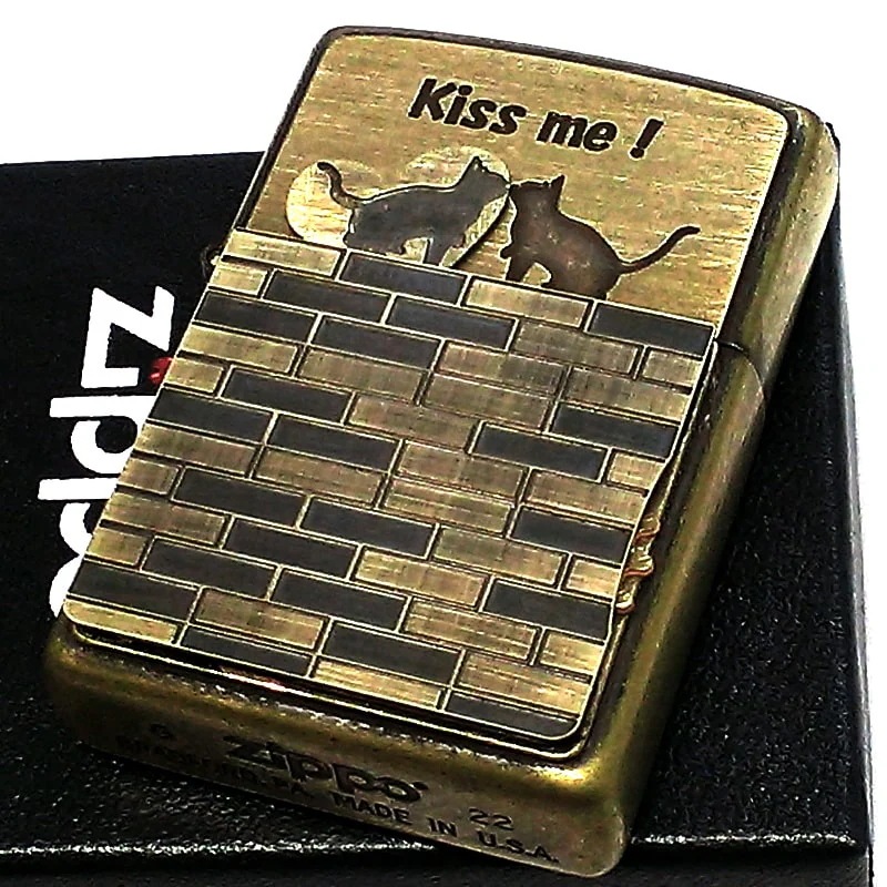 ZIPPO かわいい ネコ トリックキャット ねこ ジッポ ライター ブラス古美バレル アンティークゴールド 可動式 猫 おしゃれ 古美加工 女性 レディース メンズ ギフト プレゼント
