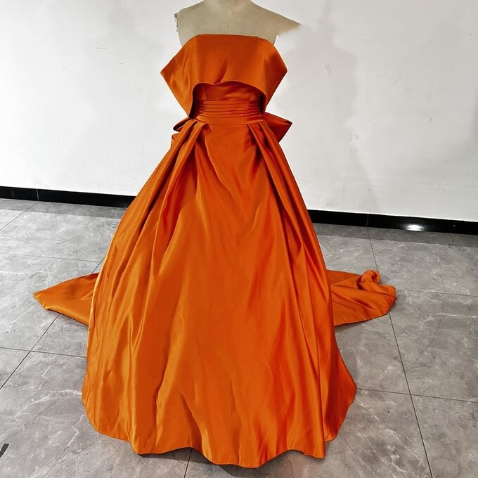 上品！テラコッタカラードレス 取り外しオフショルダー+リボン ベアトップ ロング 拳式
