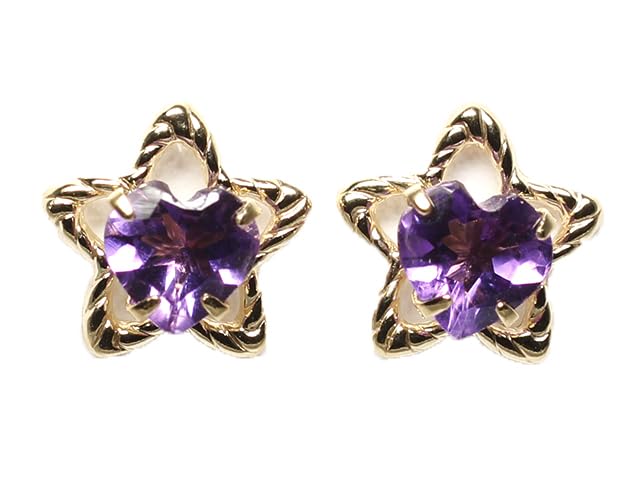 K10YG アメジスト スターリーハートピアス