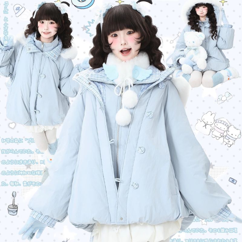 Languid Park ダウンジャケット アウター 可愛い おしゃれ ふわふわ ウォーム 激暖 ホワイト いアヒルダウン 体型カバー 百掛け 乙女
