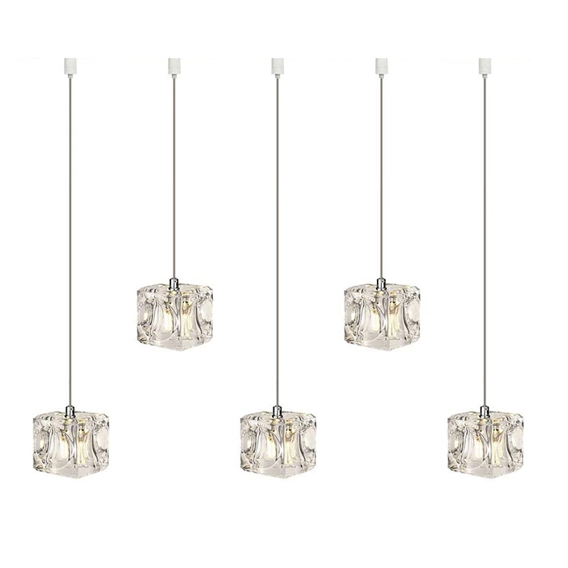 ガラスペンダントライト キューブ 氷塊デザイン 工事不要 5灯セット LED G4 天井照明 おしゃれ モダン 5灯セット G4電球付き