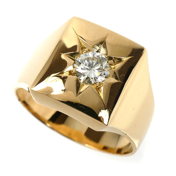 K18YG イエローゴールド 印台 リング・指輪 ダイヤモンド0.45ct 19.5号 14.5g メンズ 中古
