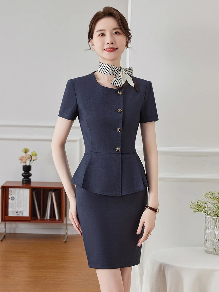 女性用 半袖 西装セット 夏用 職業用 仕事着 ホテル フロント 宝飾店 美容院 用