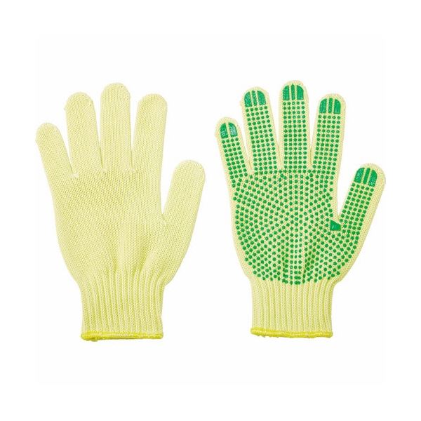 （まとめ）耐切創手袋 7ゲージ 裏面キュプラ（ベンベルグ） すべり止め付 イエロー 1双[x5]