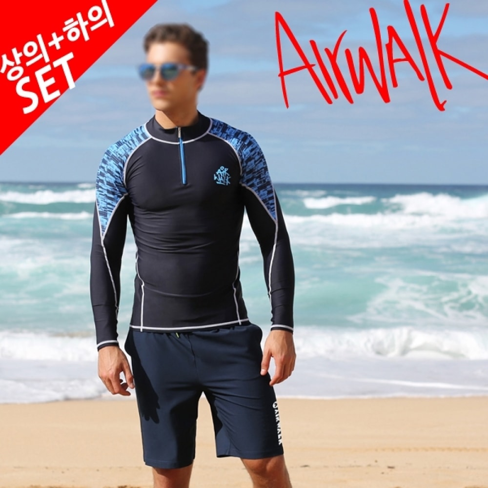 (エアワーク) エアワークサーフメンズラッシュガードセット YAWE5022-NV+LAW0912-NV /ラッシュガード/ビーチウェア/ビーチ水着