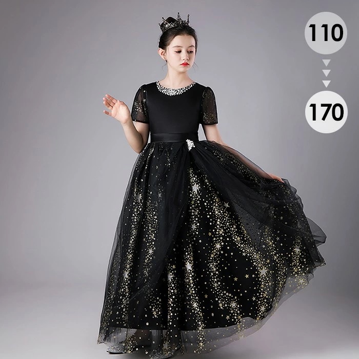 期間限定 ピアノ発表会 ドレス 子供 女の子 発表会 ドレス 子ども ワンピース ブラック 黒 半袖 お祝い日 演奏会 音楽会 フォーマル 誕生日 撮影 パーティー ブラックドレス ジュニア キッズ