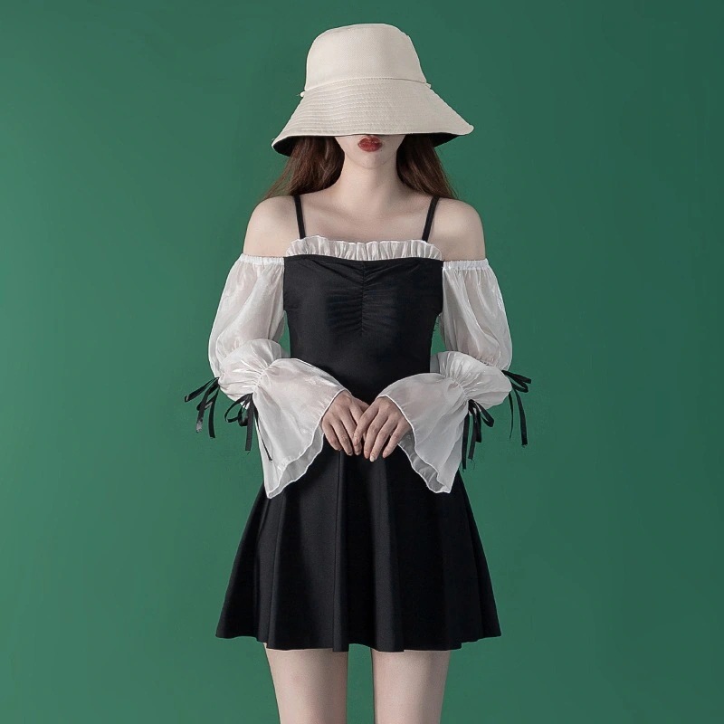 韓国ファッション水着レディース長袖日焼け止めワンピースセクシーミニスカート温泉ホリデースイミングウェア紫外線対策