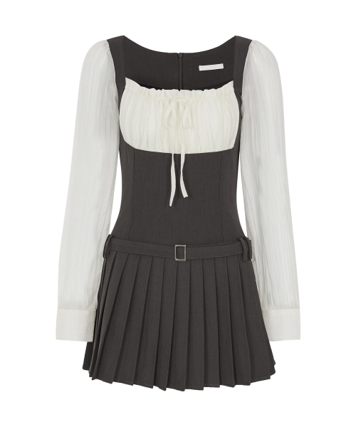 【ILLIGO】 Preppy Ribbon Pleated Dress Charcoal 正規品