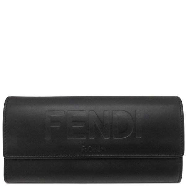 フェンディ FENDI 長財布 FENDI ROMA ロゴ レザー ブラック ゴールド金具 黒 8MO251【中古】