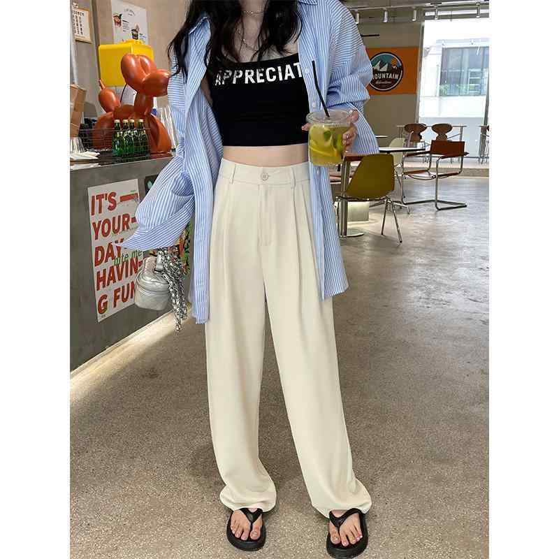 スラックス レディース 夏 薄手 ロングパンツ ストレート タック ポケット ハイウエスト 涼しい カジュアル シンプル 黒 アイボリー ピンク