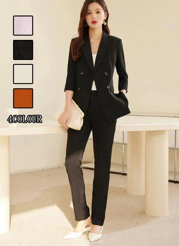 洗えるスーツ 着痩せ レディース フォーマル 大きいサイズ セットアップ 通勤 OL 7分袖ジャケット+パンツ 2点セット ママ 入学式 卒業式 カジュアル ビジネス パンツスーツ 結婚式 オフィスセ