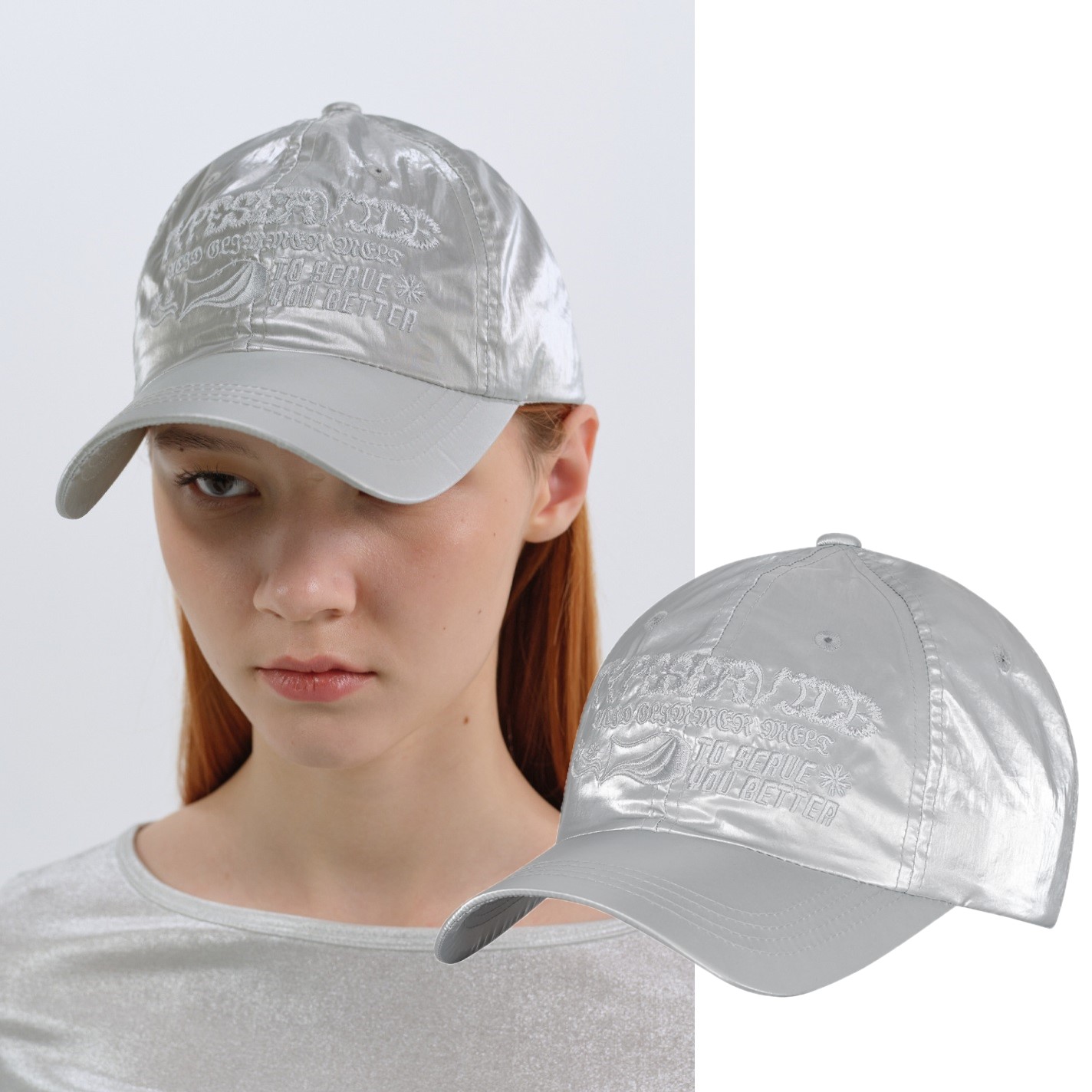 [Y2K] 23S/S Graphic Embroidery Cap [Silver]
