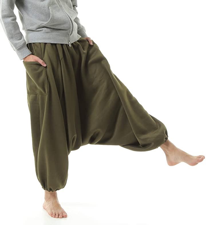 サルエルパンツ アラジンパンツ スウェット メンズ 冬 大きいサイズ 裏起毛 おおきいサイズ レディース ダンス 男女兼用 部屋着にしてもOK(カーキ, Free Size)