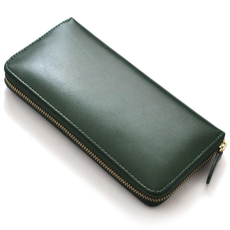 【新規OPEN】【期間限定セール】【激安】【新品未使用】牛革　オールグリーン仕様　男女兼用　金運上昇モデル　ラウンドロングウォレット　BS-15805　グリーン