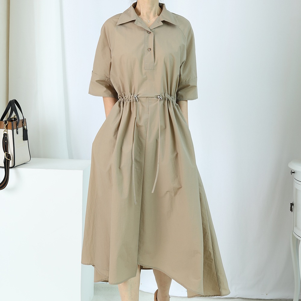 HN 夏 アンバランス 斜め シャツ ワンピース(S7OPS)