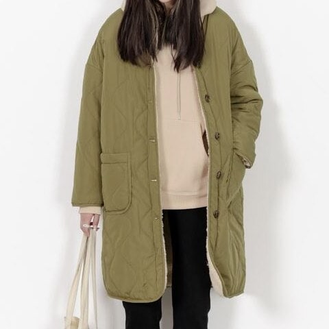 3色 アウター コート ジャケット レディース 冬 かわいい 暖かい もこもこアウター ボア ジャケット ひざ丈 長袖 ドロップショルダー Vネック 襟なし ノーカラー ストレート ドッキング もこも