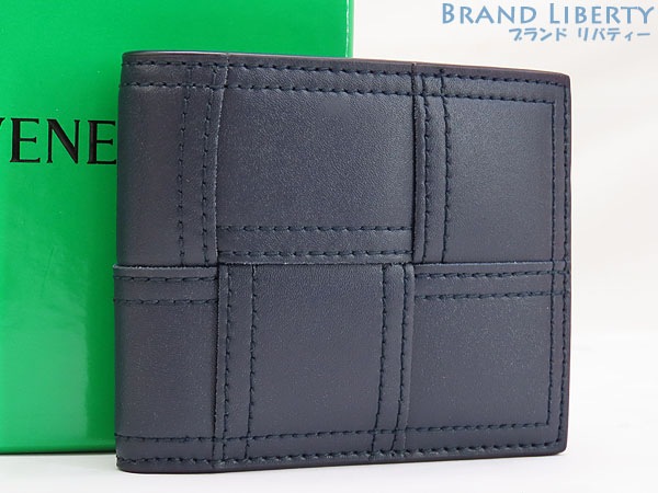 未使用ボッテガヴェネタマキシイントレチャートカセット二つ折りウォレット二つ折り札入れ財布ダークネイビー743004