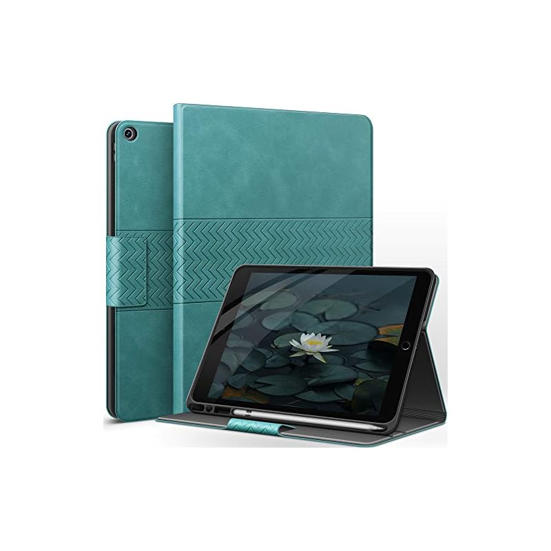 auaua iPad 9/8/7世代 ケース ペン収納 iPad 10.2 ケース(2021/2020/2019) 兼用 PUレザー 手帳型 ひび割れ防止 耐衝撃 オートスリープ＆スタンド機能付き 全