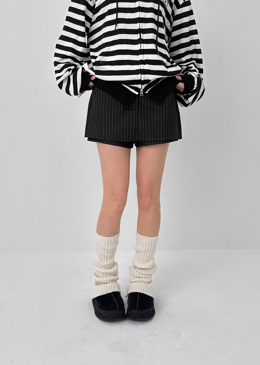 ティヘンストライプローウエストスカートパンツ