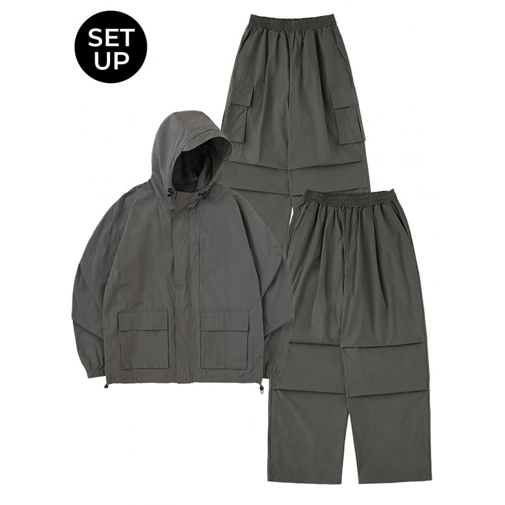 URBANAGE 防水ウィンドブレーカーセットアップグレー