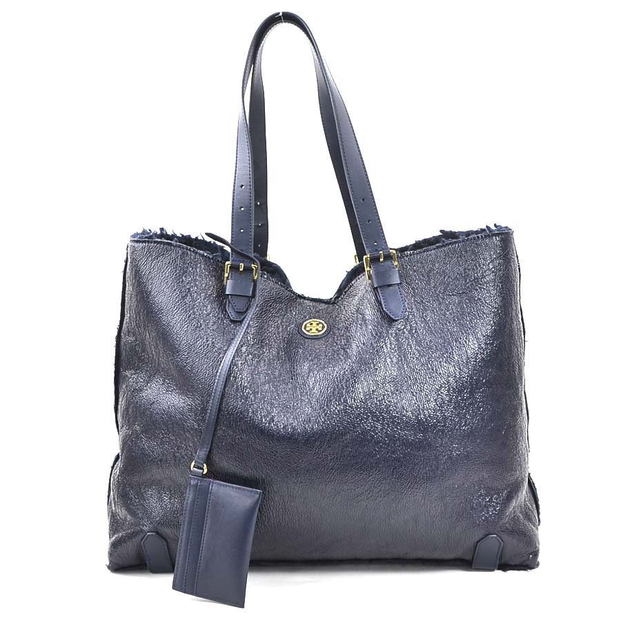 トリーバーチ Tory Burch ハンドバッグ エナメル/ボア/レザー ネイビー レディース 56148a