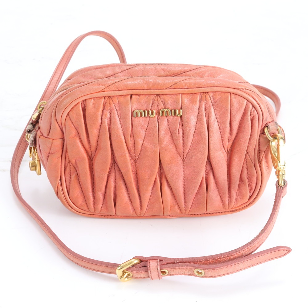 マテラッセ クロスボディ レザー ショルダーバッグ 斜め掛け ハンド トート 本革 ピンク レディース RWM DN29-3 中古