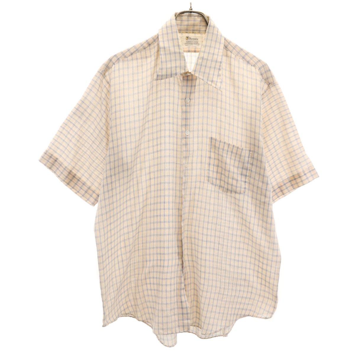Norgate 70s 80s ヴィンテージ チェック柄 半袖 ボックスシルエット シャツ 161/2 ベージュ メンズ 古着