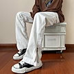 黒白ジーンズ男性マイクロラッパアメリカ2024人気新作デニムパンツメンズジョガーパンツジーンズ韓国ファッション ハイウエストワイドパンツファスナーゆるいストレートカジュアルパンツ