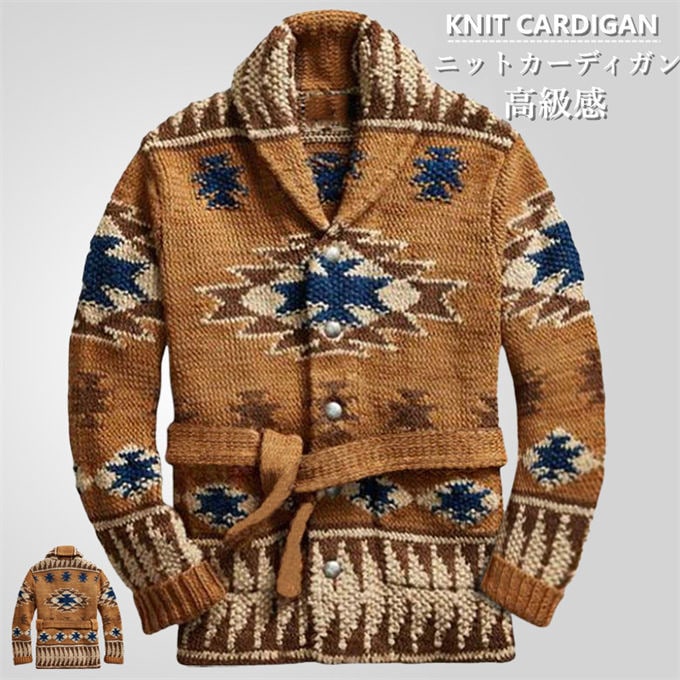 カーディガン メンズ ニットカーディガン セーター ライトアウター ショールカラー カウチンニット風 総柄 厚手 肉厚 暖かい 保温性 しっかり生地 伸縮性 大きいサイズ カジュアル ユニセックス カ 5,590円
