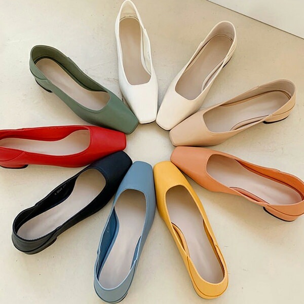 バレエシューズ パンプス スクエアトゥ 黒 ミント 青 赤 オレンジ _ ベージュ アイボリー 白