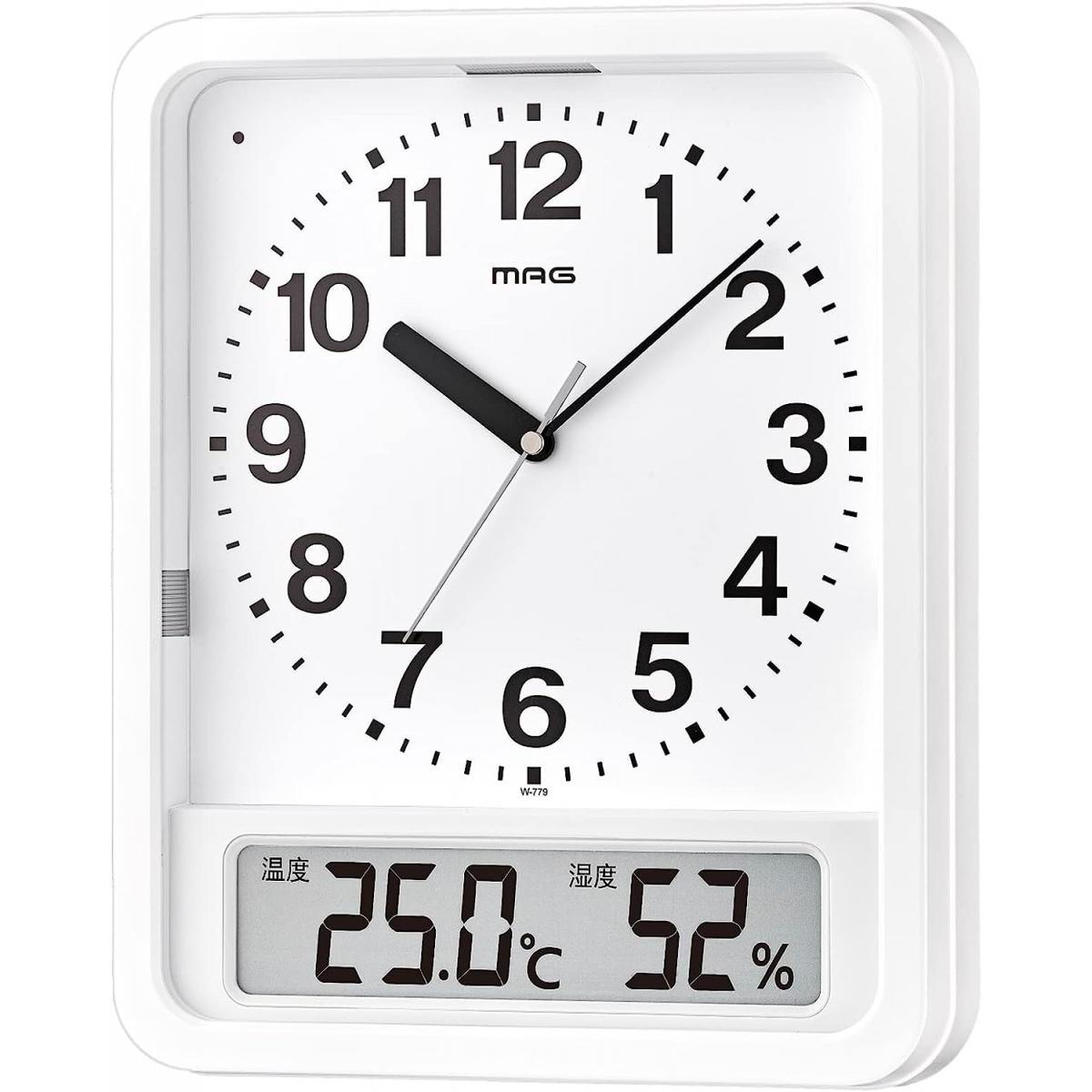 MAG マグ 掛け時計 電波時計 アナログ ルック ライト付き 自動点灯 温度 湿度 表示 置き掛け兼用 ホワイト W-779WH-Z